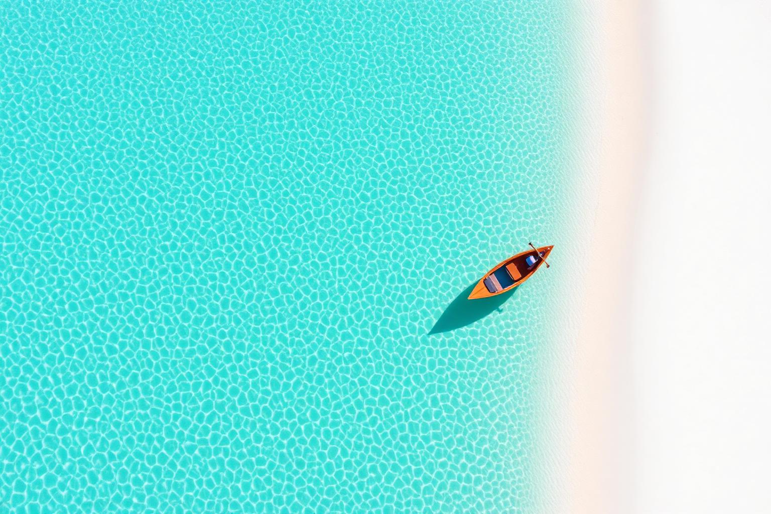 Aerial view of turquoise Exuma waters meeting white sand